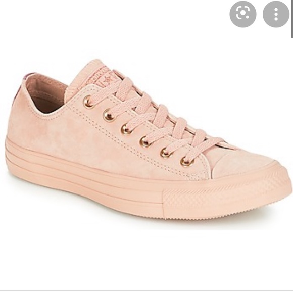 Suede Low Top Converse with Rose Gold Accents - Picture 1 of 8